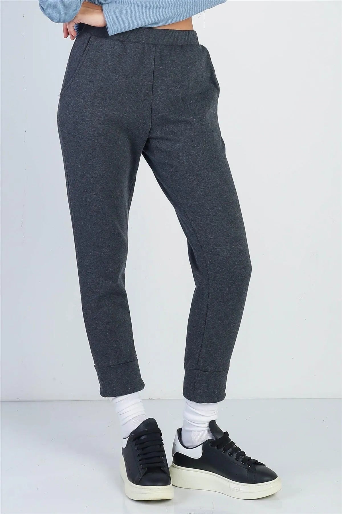 Charcoal High Waist Two Pocket Joggers Pants - Tasha Apparel Wholesale