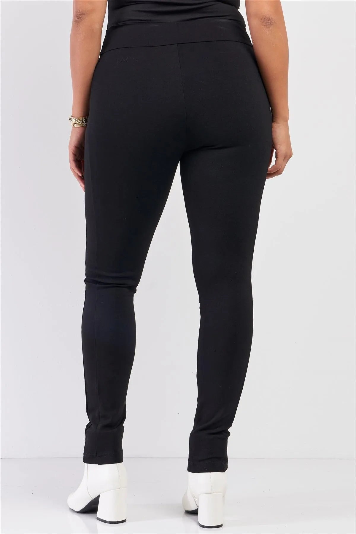 Junior Plus Black Rubber Side Detail Lace Side Leg Legging Slim Pants /2-2-2 - Tasha Apparel Wholesale