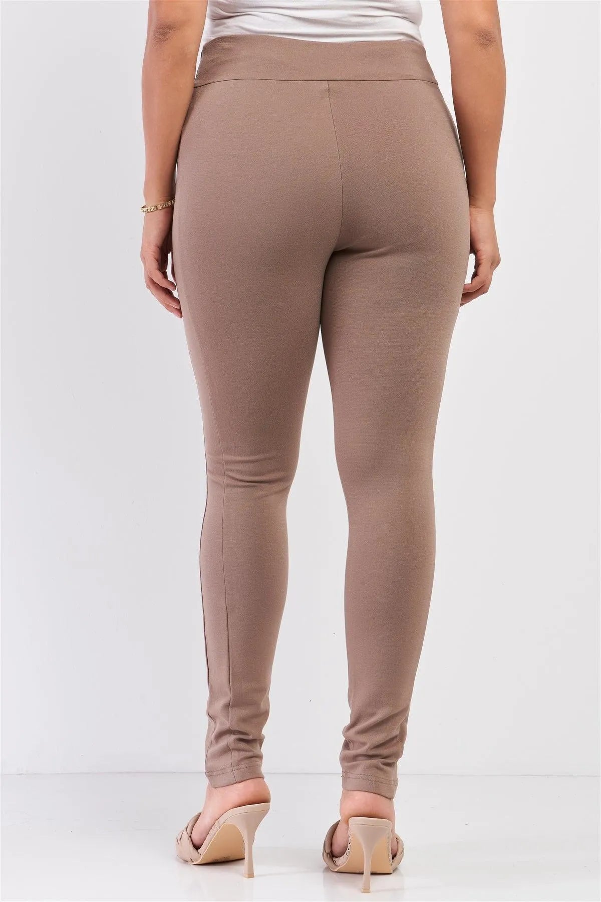 Junior Plus Mocha Rubber Side Detail Lace Side Leg Legging Slim Pants /2-2-2 - Tasha Apparel Wholesale