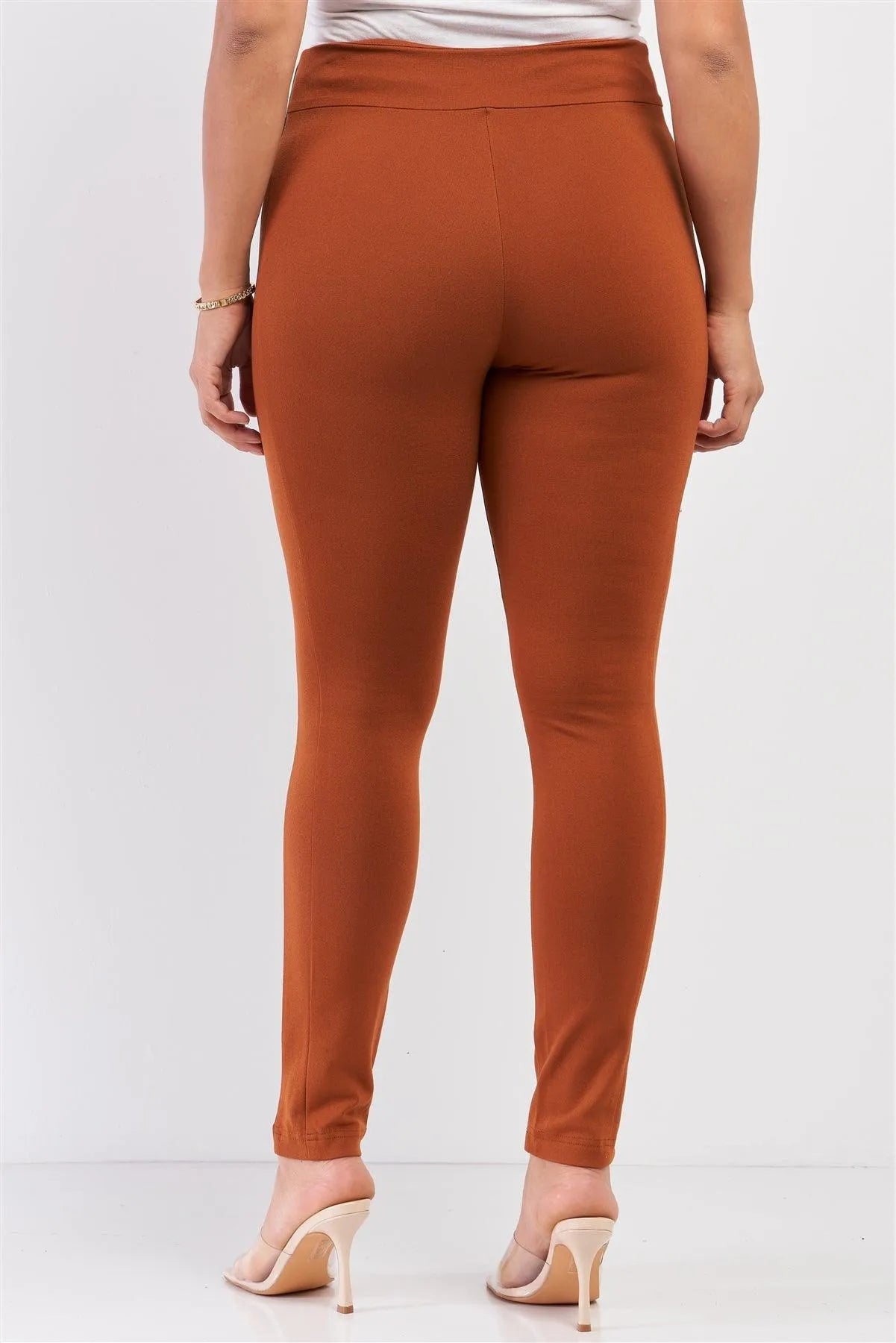 Junior Plus Rust Rubber Side Detail Lace Side Leg Legging Slim Pants /1-2-2 - Tasha Apparel Wholesale