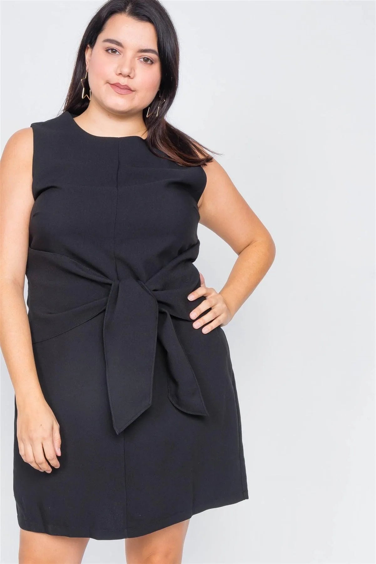 Plus Size Black Round Neck Tank Top Mini Wrap Dress - Tasha Apparel Wholesale