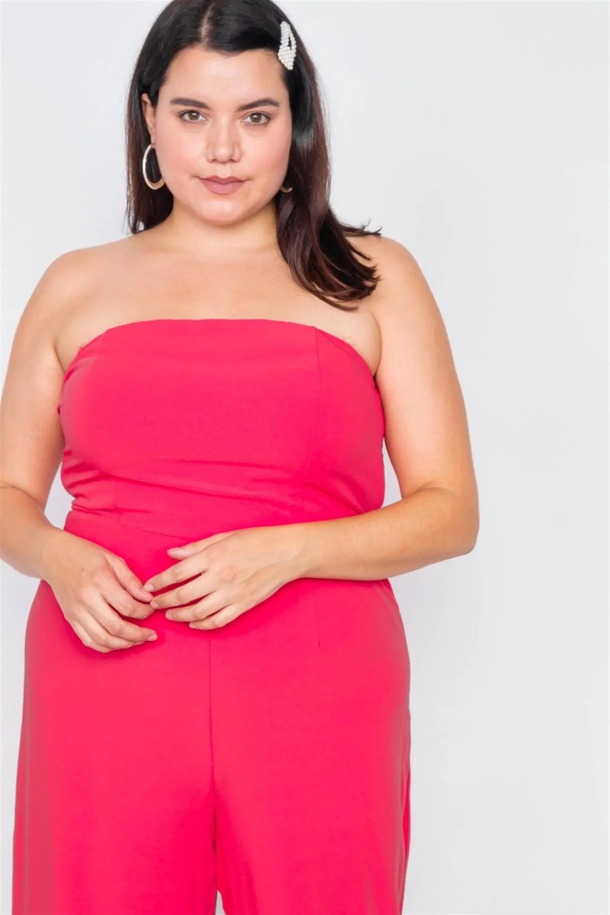 Junior Plus Size Magenta Buckle Cut-Out Sleeveless Wide Leg Jumpsuit /1-2-2 - Tasha Apparel Wholesale