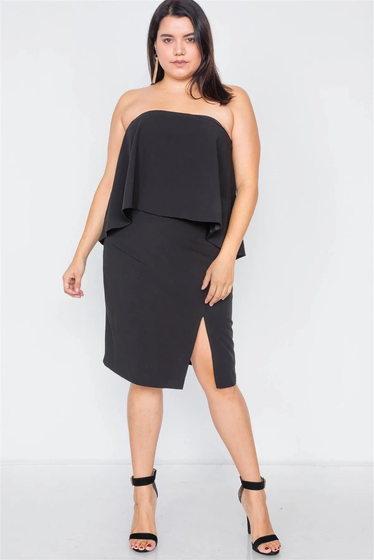 Junior Plus Size Black Sleeveless Side Slit Mini Dress /3-2-1 - Tasha Apparel Wholesale