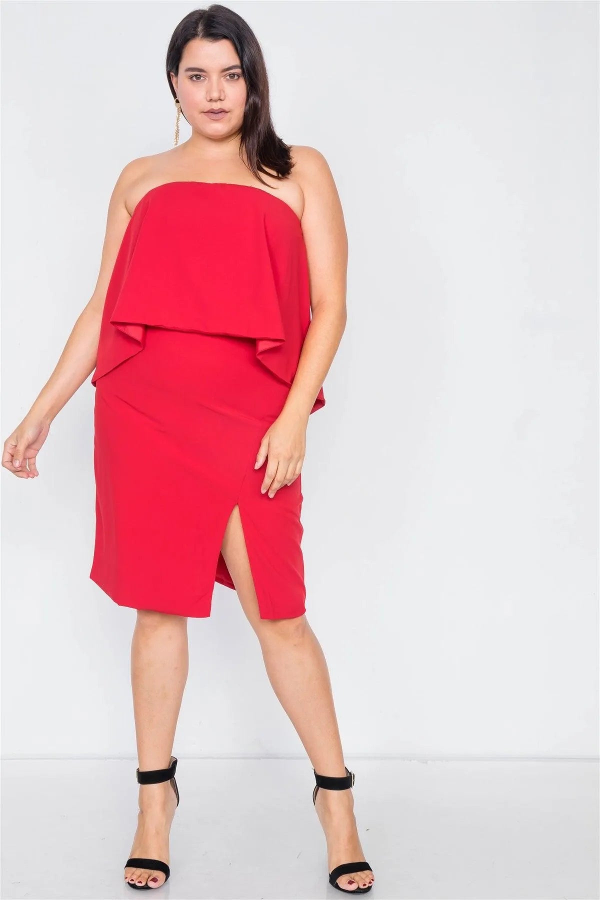 Junior Plus Size Lipstick Red Sleeveless Side Slit Mini Dress /3-2-1 - Tasha Apparel Wholesale