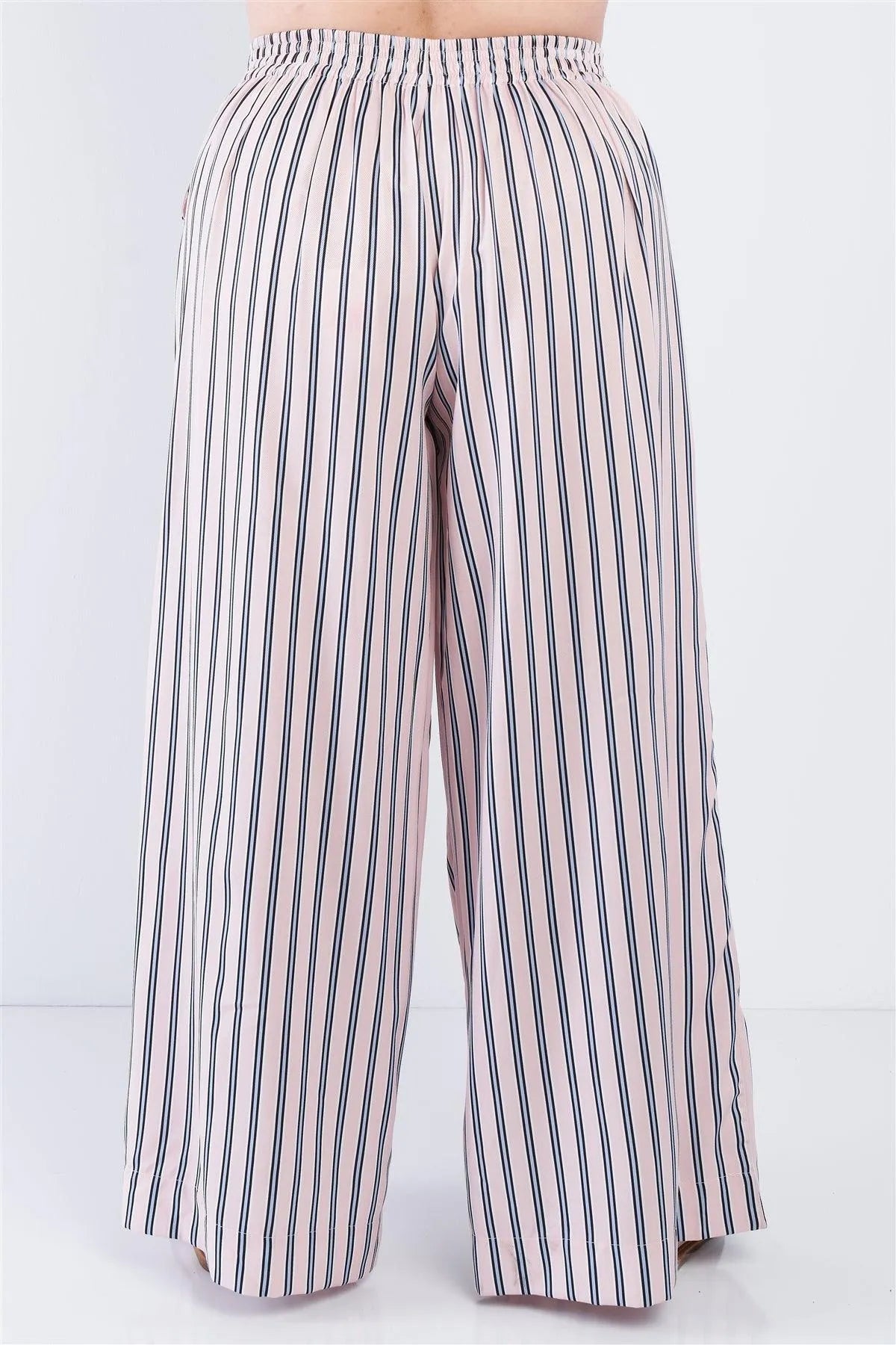 Junior Plus Size Blush Stripe Crop Top & Wide Leg Pants Set /1-1-1 - Tasha Apparel Wholesale