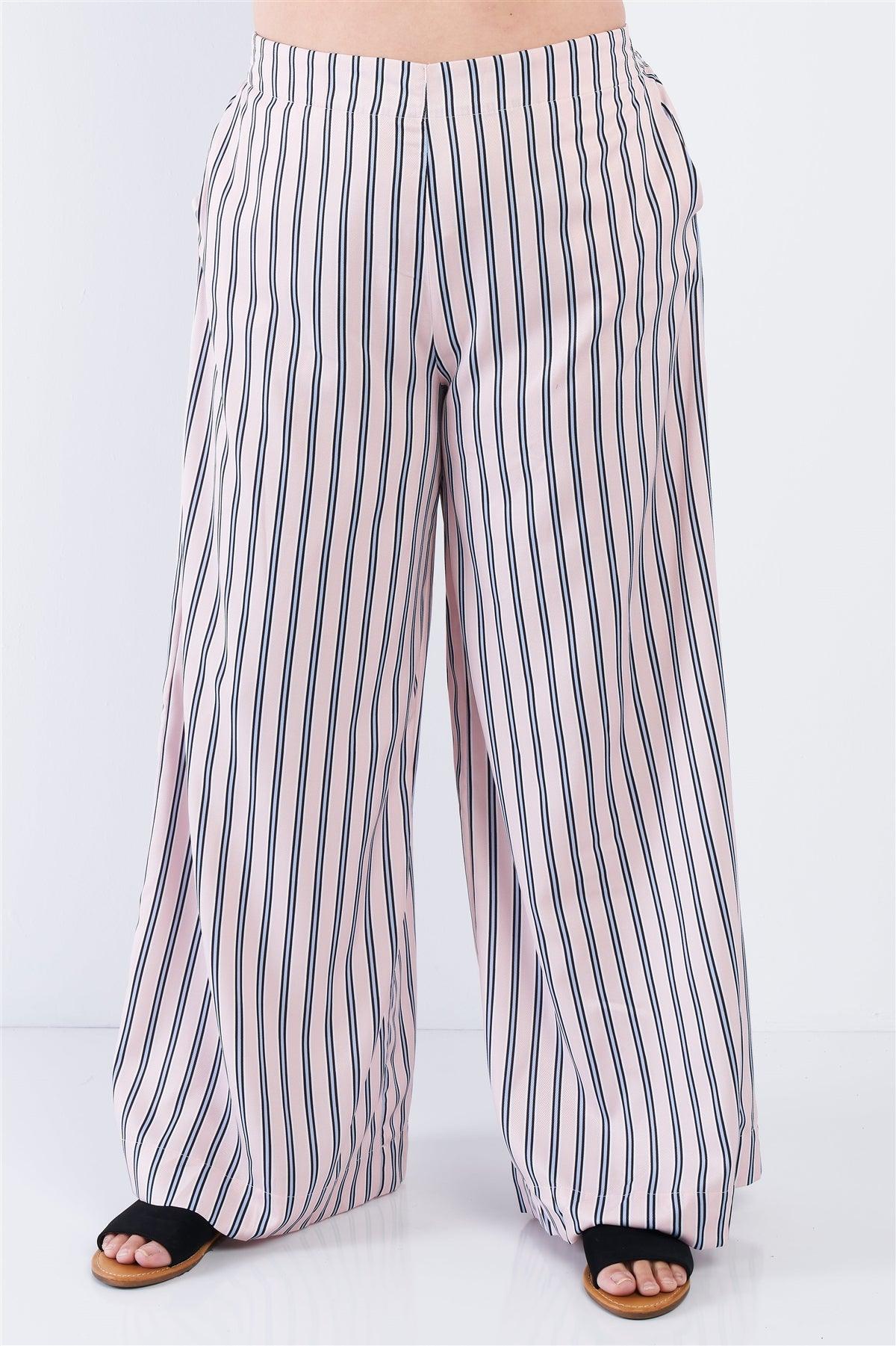 Junior Plus Size Blush Stripe Crop Top & Wide Leg Pants Set