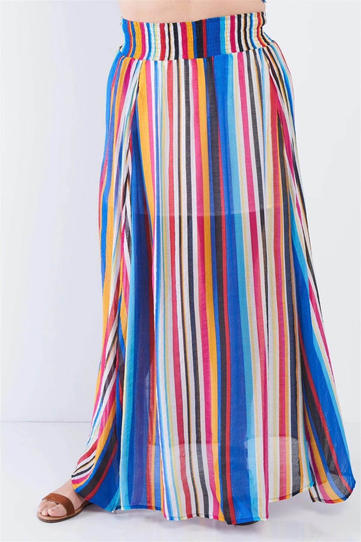 Junior Plus Size Multi Stripe Bandeau & Maxi Skirt Set /1-1-1 - Tasha Apparel Wholesale