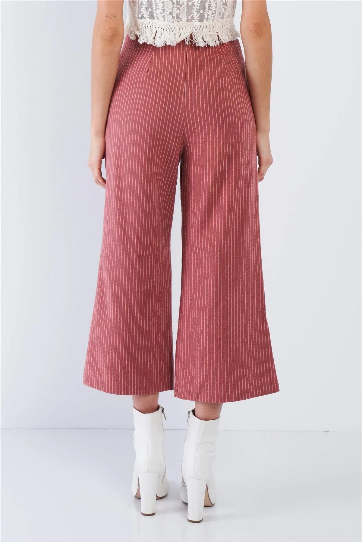 Dusty Rose Pink Cotton Pinstripe Gaucho Pants /1-1-2-2 - Tasha Apparel Wholesale