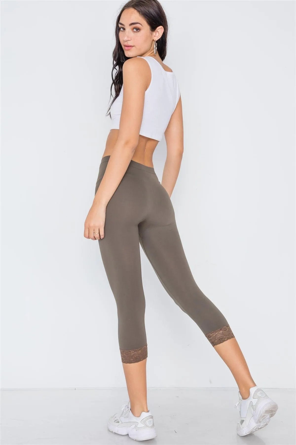Olive Sports Yoga Seamless Stretchy Leggings with Lace Detail /3-3 - Tasha Apparel Wholesale