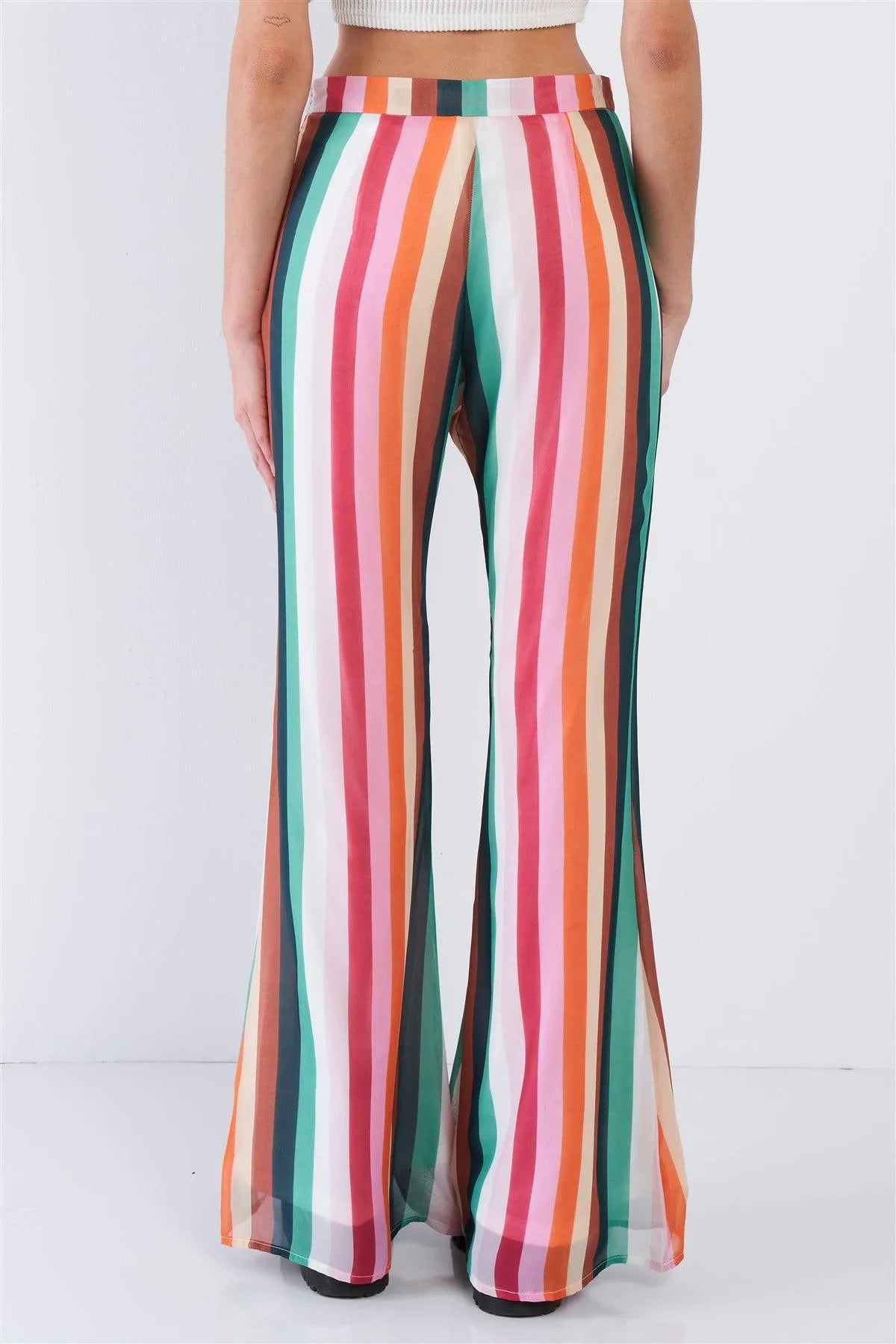 Orange Multi Stripe High Waist Festival Wide Leg Sheer Pants / 1-2-2-1 - Tasha Apparel Wholesale