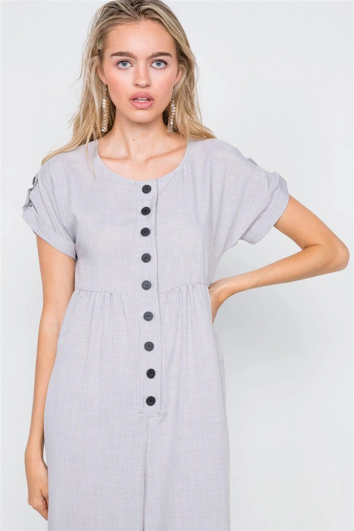 Solid Grey Flared Ankle Gaucho Jumpsuit /2-2-2 - Tasha Apparel Wholesale
