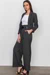 Black Plaid Print Blazer And Belted Pants Set