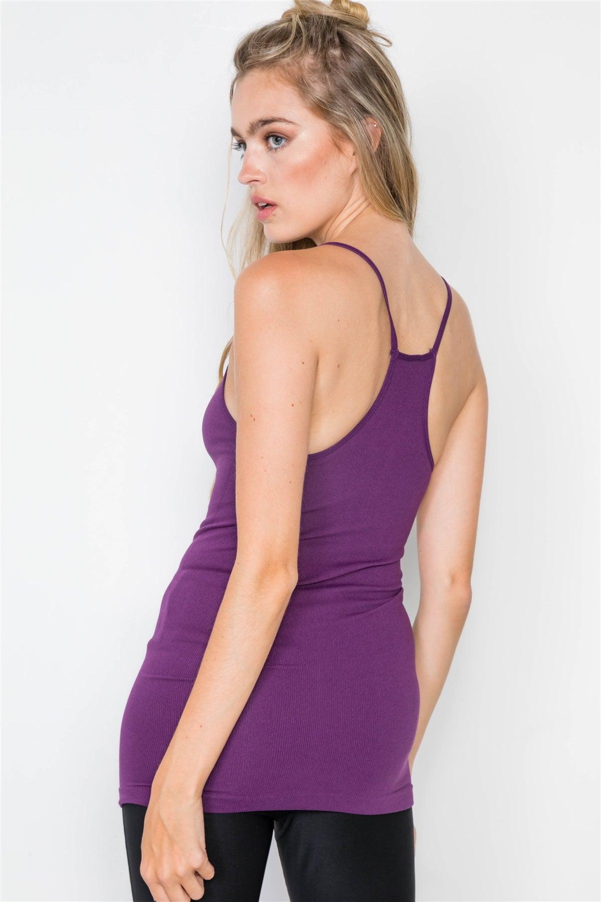 Purple Classic Knit Spaghetti Straps Stretchy Cami Long Top - One Size