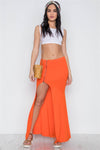 Orange Solid Zip-Front Side-Slit Maxi Skirt
