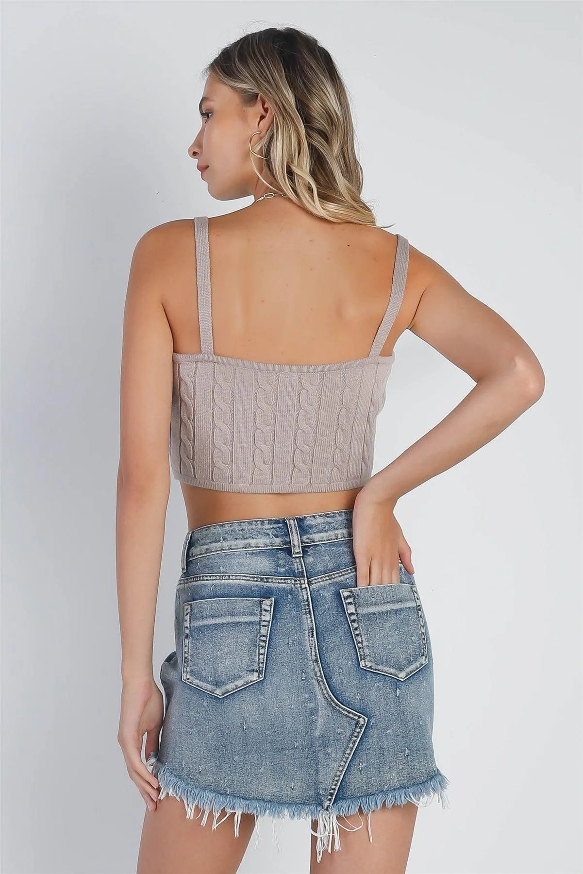 Dark Denim High Waist Distressed Raw Hem Detail Mini Skirt /3-2-1 - Tasha Apparel Wholesale