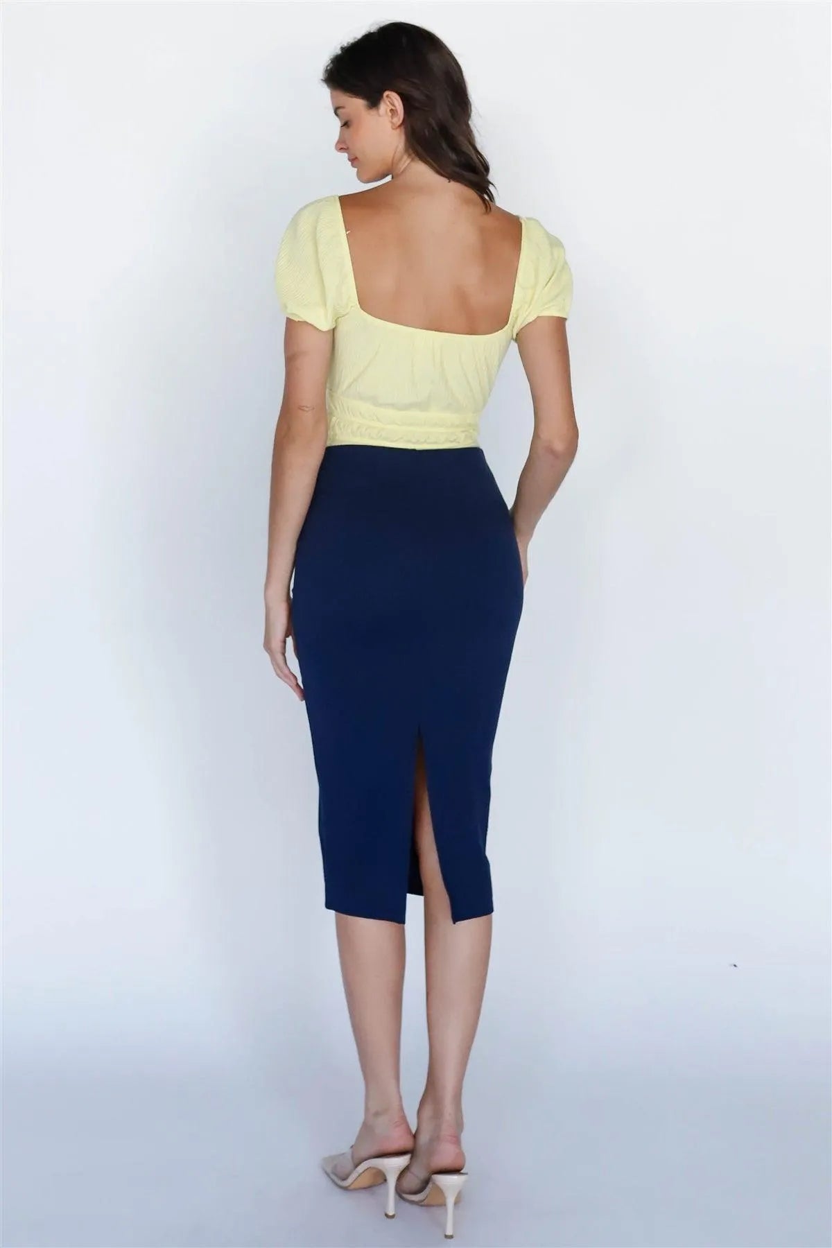 Dark Navy Slim Fit Midi Length Skirt /2-2-2 - Tasha Apparel Wholesale