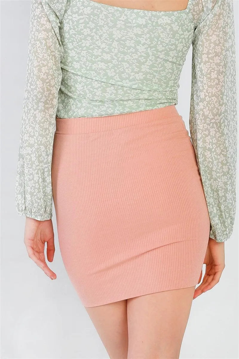Modern Pink Ribbed High Waist Mini Skirt /2-2-2 - Tasha Apparel Wholesale