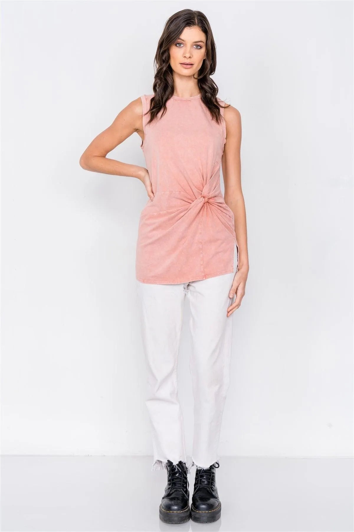Soft Clay Washed Front Rolled Knot Sporty Tank Top /3-2-1 - Tasha Apparel Wholesale