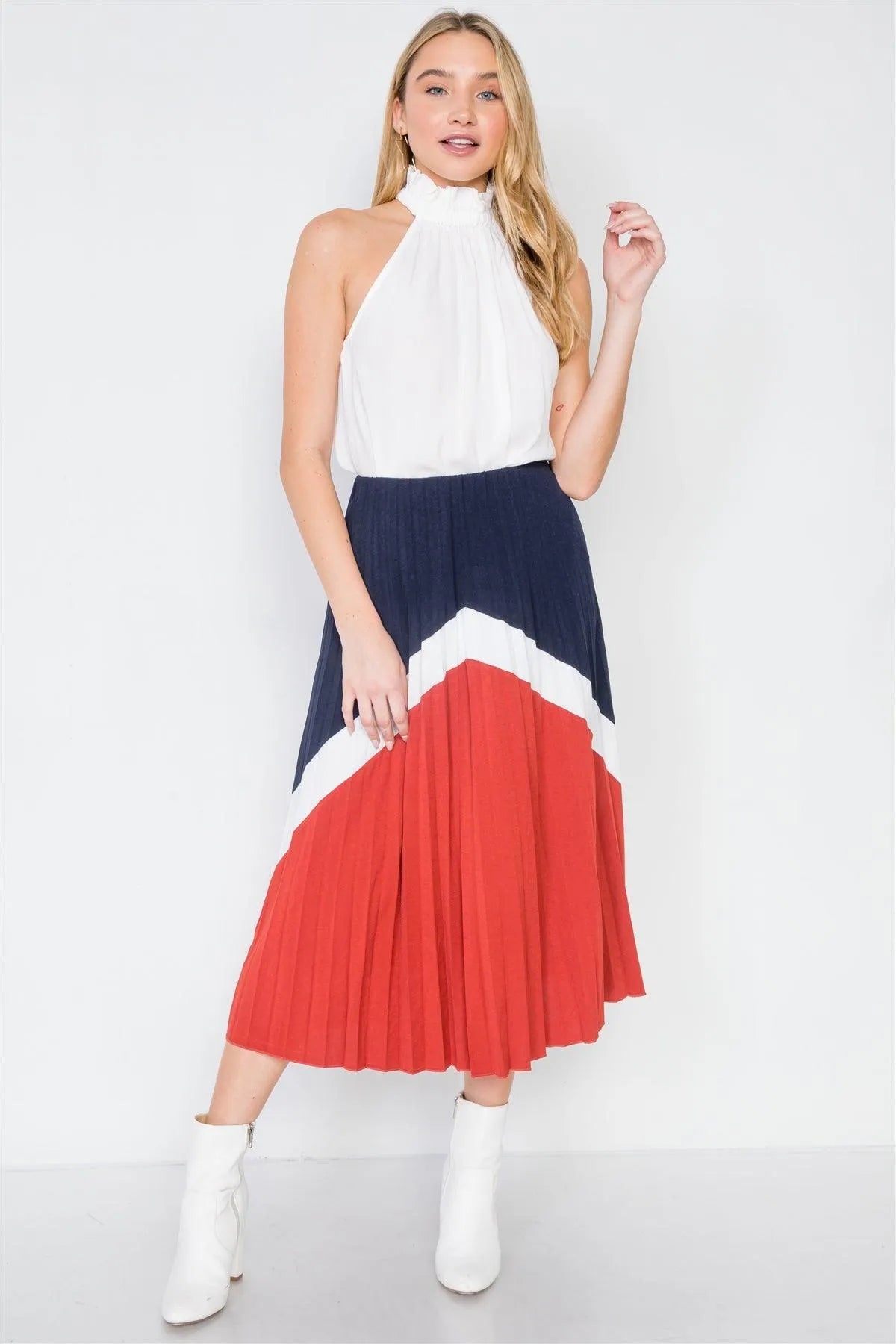 White Sleeveless Ruffle Mock-Neck Top /3-2-1 - Tasha Apparel Wholesale