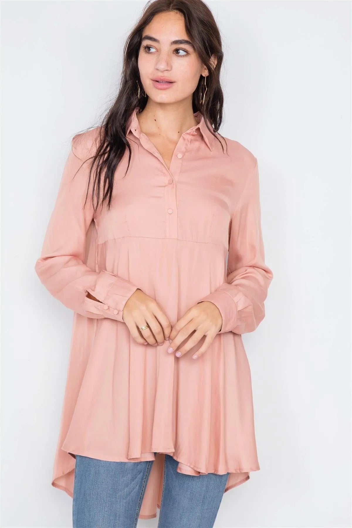 Silk Baked Peach High-Low Tunic Dress /3-2-1 - Tasha Apparel Wholesale