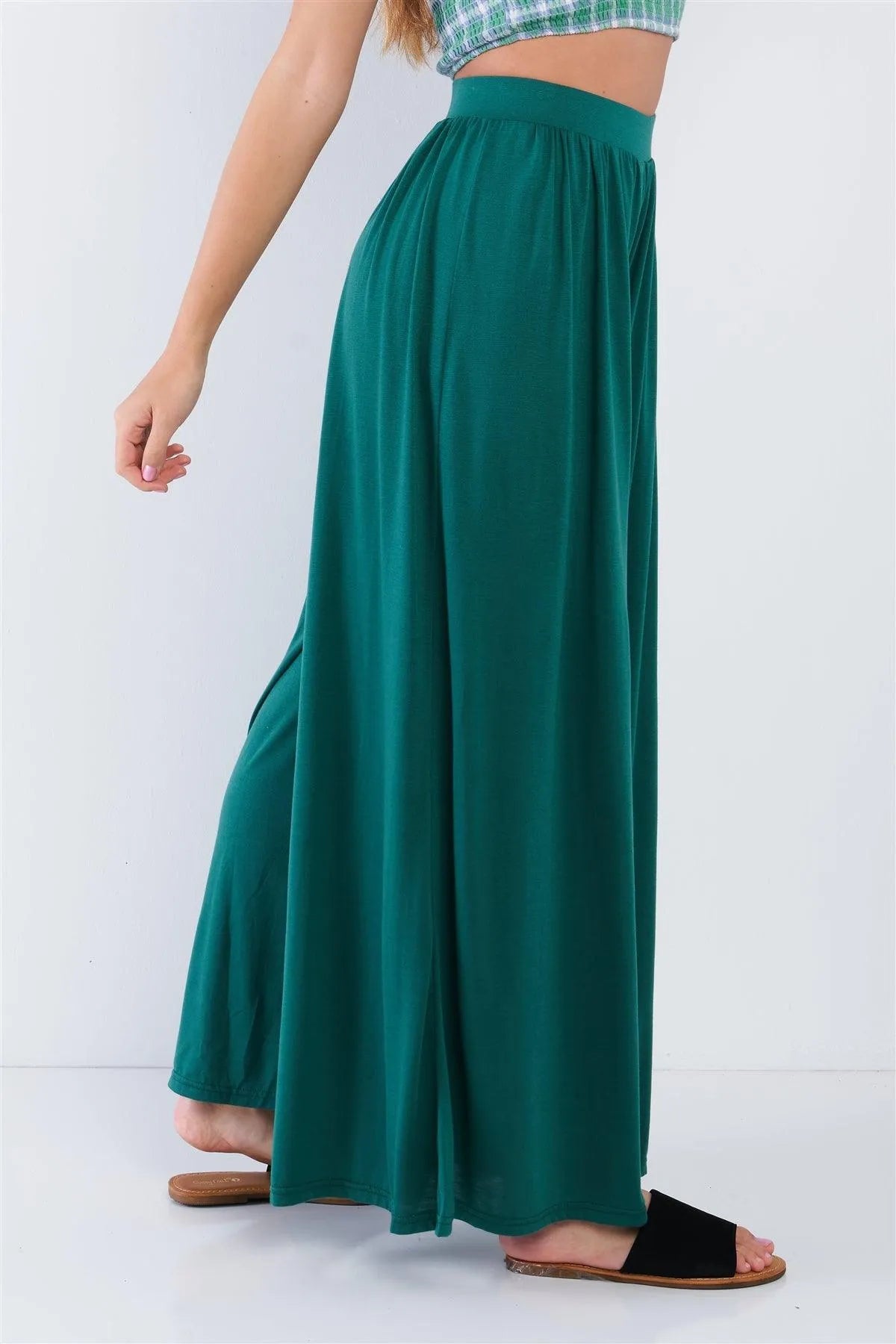 Forest Green Wide Leg Maxi Hipster High Waist Pant /3-2-1 - Tasha Apparel Wholesale