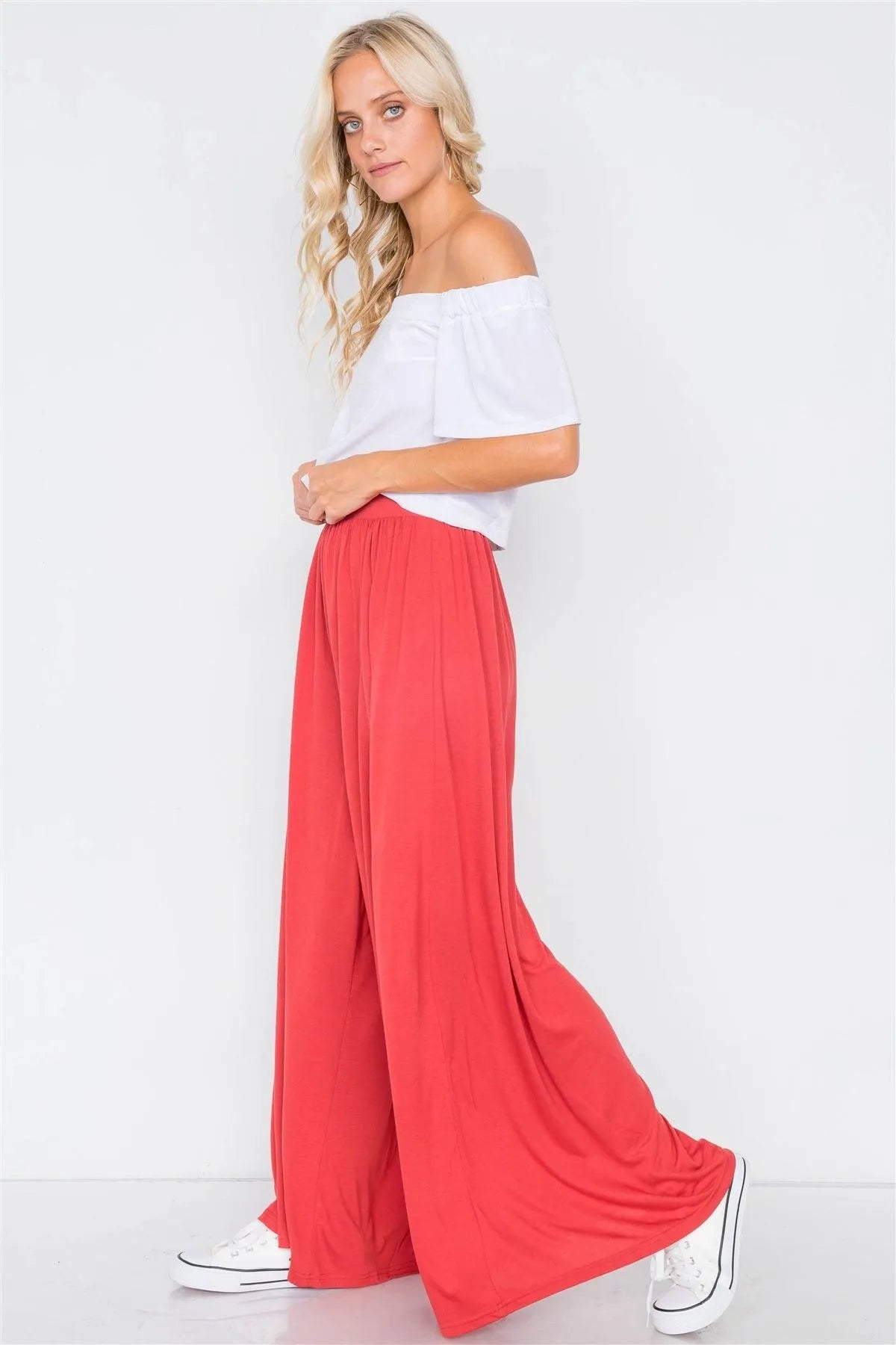Light Brick Wide Leg Maxi Hipster High Waist Pant /3-2-1 - Tasha Apparel Wholesale