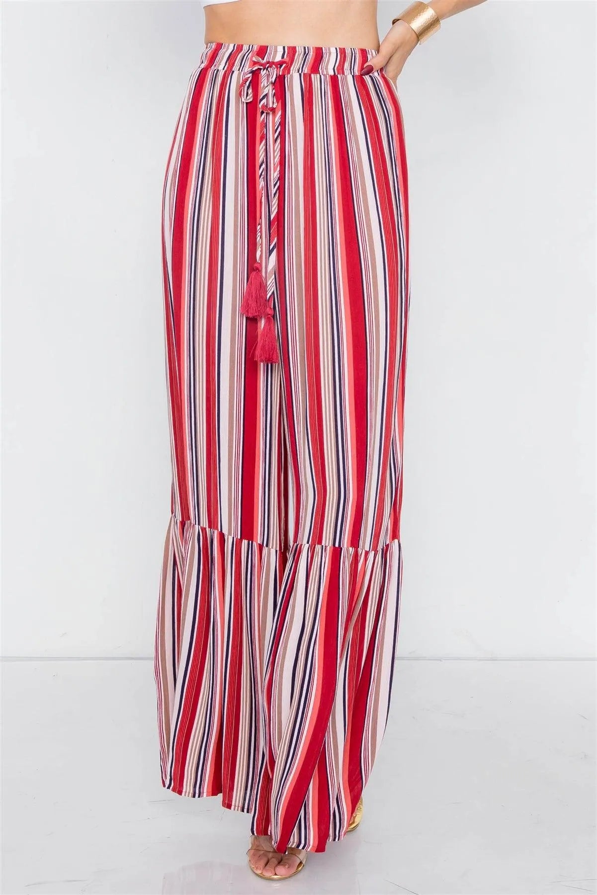 Pomegranate Multi Stipe Flare Ankle Pants /3-2-1 - Tasha Apparel Wholesale