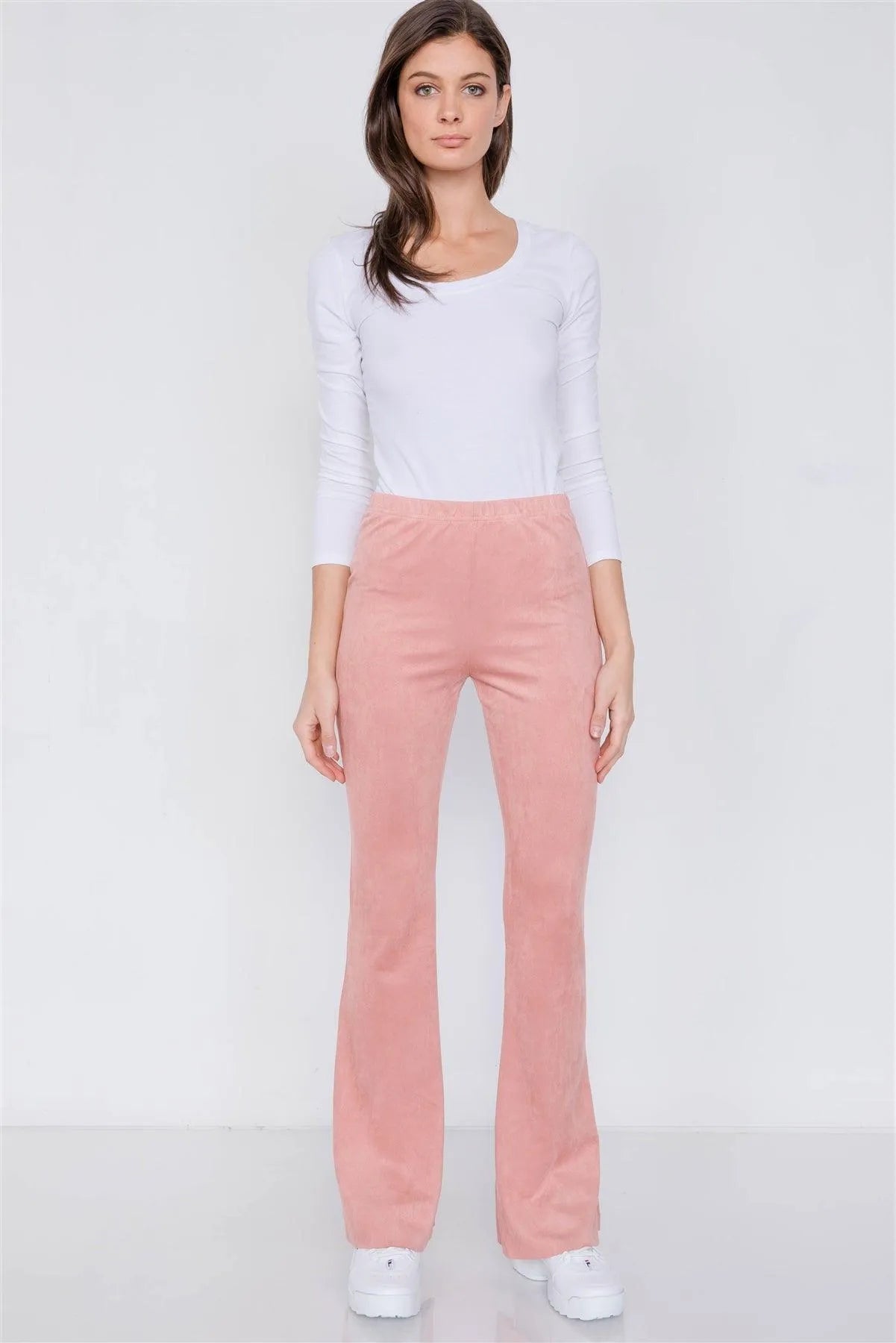 Blush Suede High-Waist Vintage Raw Hem Flare Pants /3-3 - Tasha Apparel Wholesale