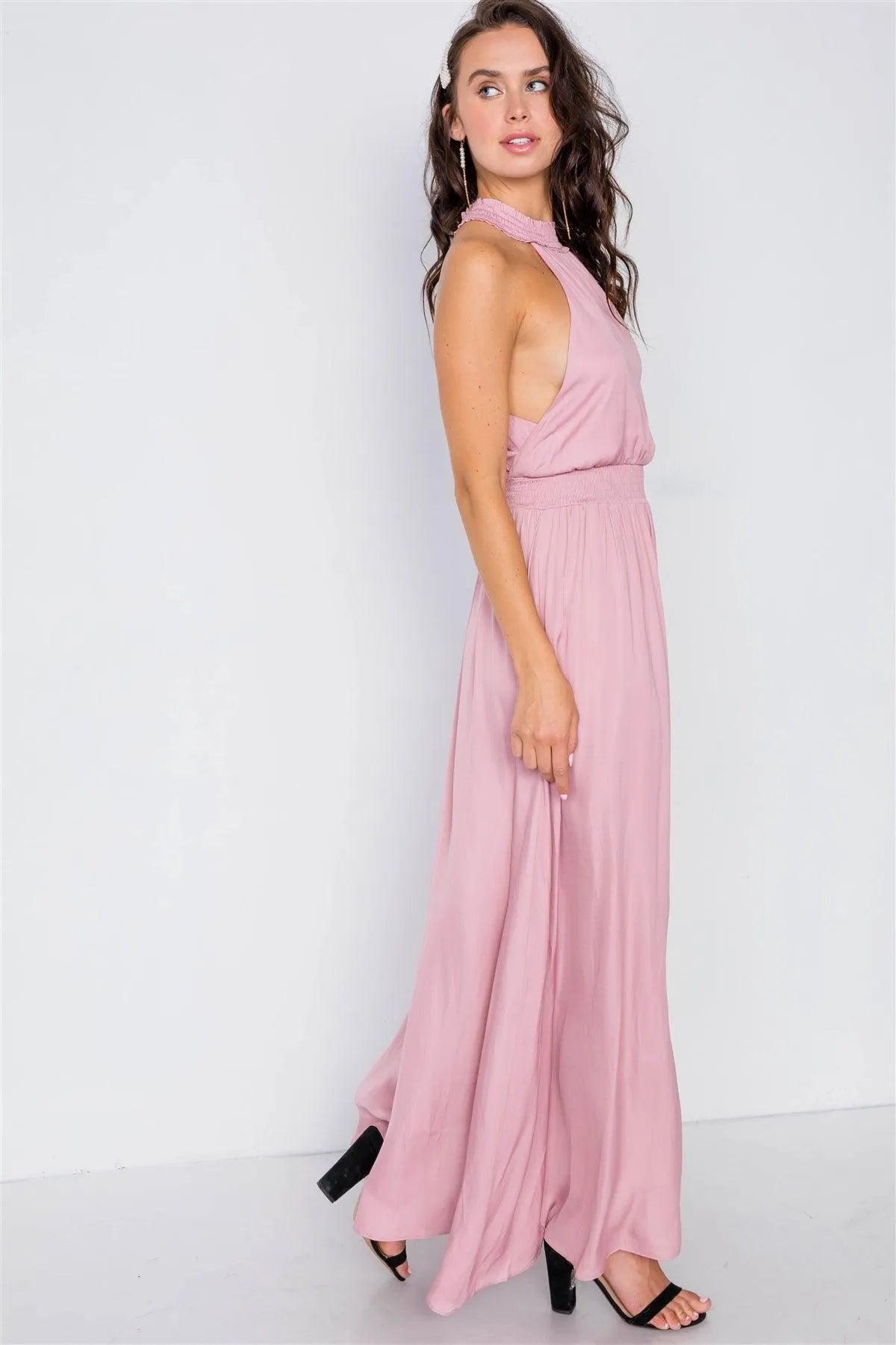Halter Mauve Slit Maxi Dress /3-2-1 - Tasha Apparel Wholesale