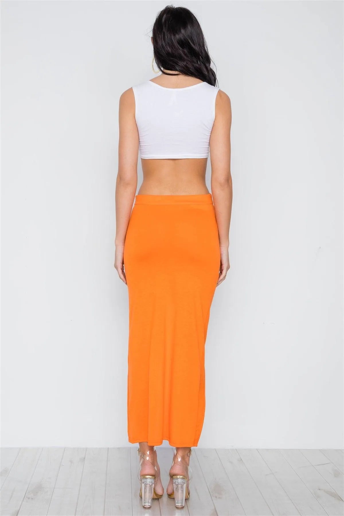 Neon Orange Solid Open Side Ruffle Maxi Skirt /3-2-1 - Tasha Apparel Wholesale