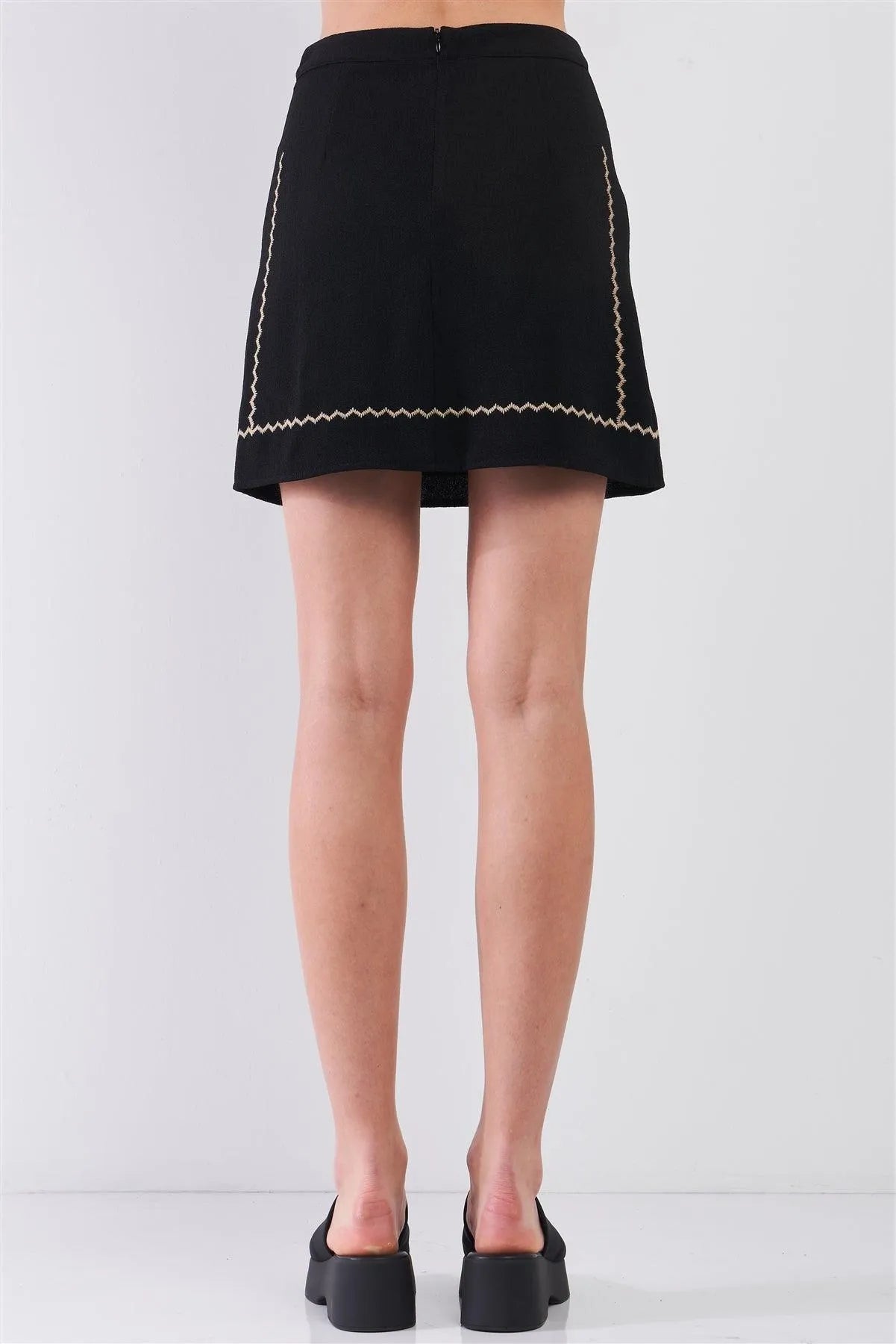 Black Multicolor Floral Embroidery Trim High Waist Mini Skirt /2-2-2 - Tasha Apparel Wholesale