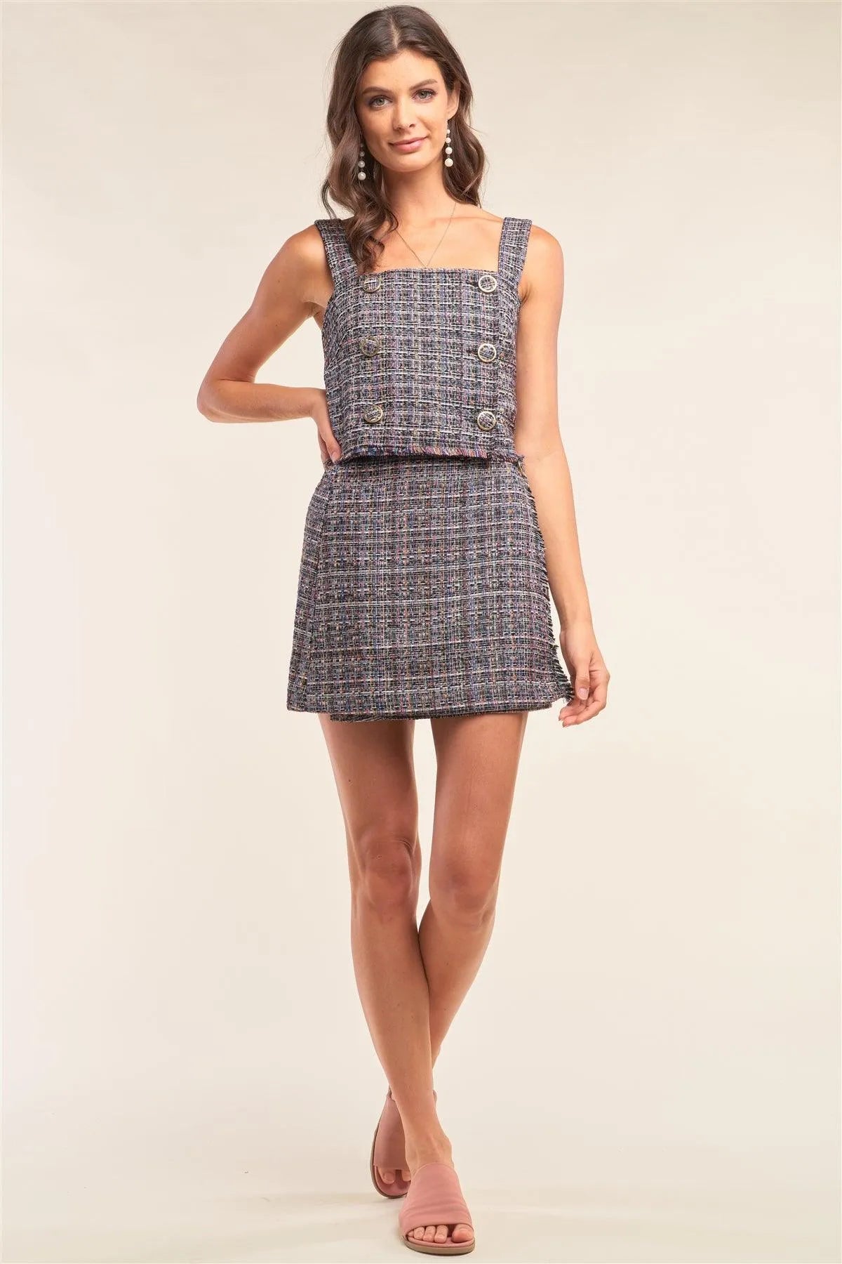 Rainbow Plaid High Waisted Wrap Mini Skirt /1-2-2-1 - Tasha Apparel Wholesale