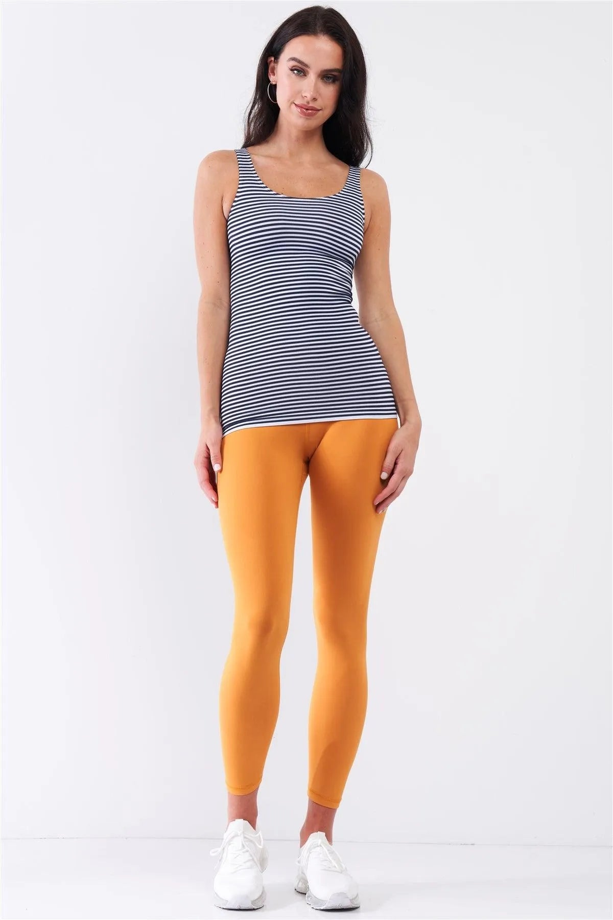 Blue Striped Basic Sleeveless Round Neck Fitted Sports Cami Top /3-3 - Tasha Apparel Wholesale