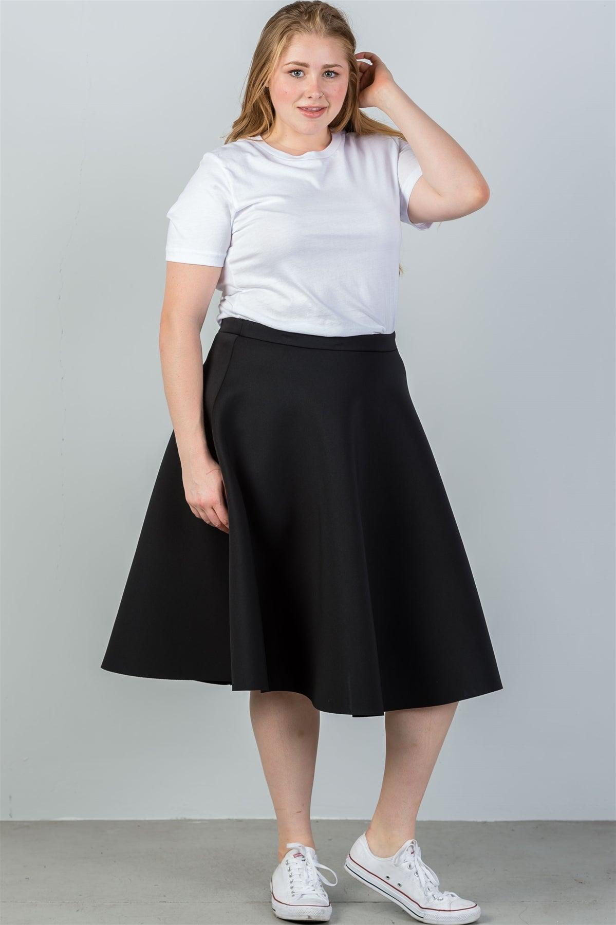 Junior Plus Size Black Midi Skirt /2-2-2-1