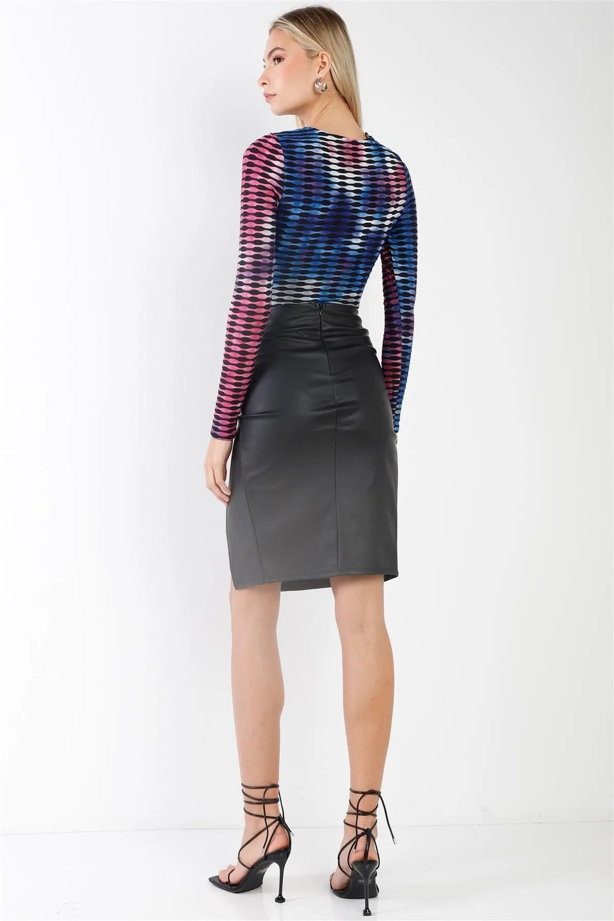 Black Faux Leather High Waist Slit Details Midi Skirt /1-1-2 - Tasha Apparel Wholesale