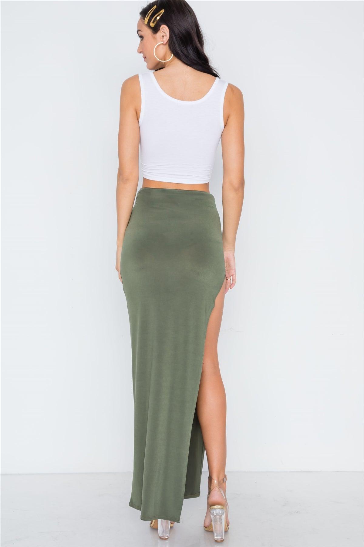 Olive Side Slit Bodycon Maxi Skirt /3-2-1
