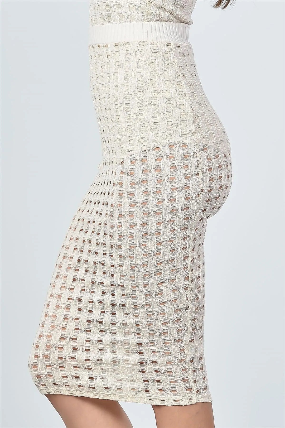 Taupe Mesh Hole Midi Skirt /3-2-1 - Tasha Apparel Wholesale