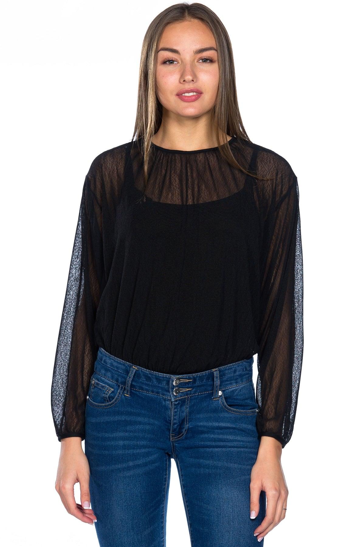 2 For You Double Layer See Through Batwing Top With Bodysuit /3-2-1