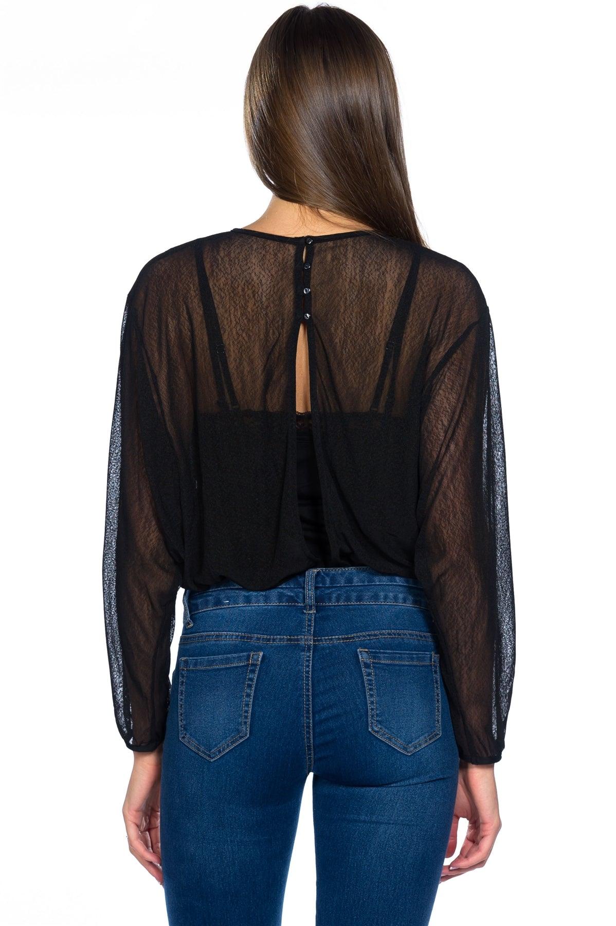 2 For You Double Layer See Through Batwing Top With Bodysuit /3-2-1