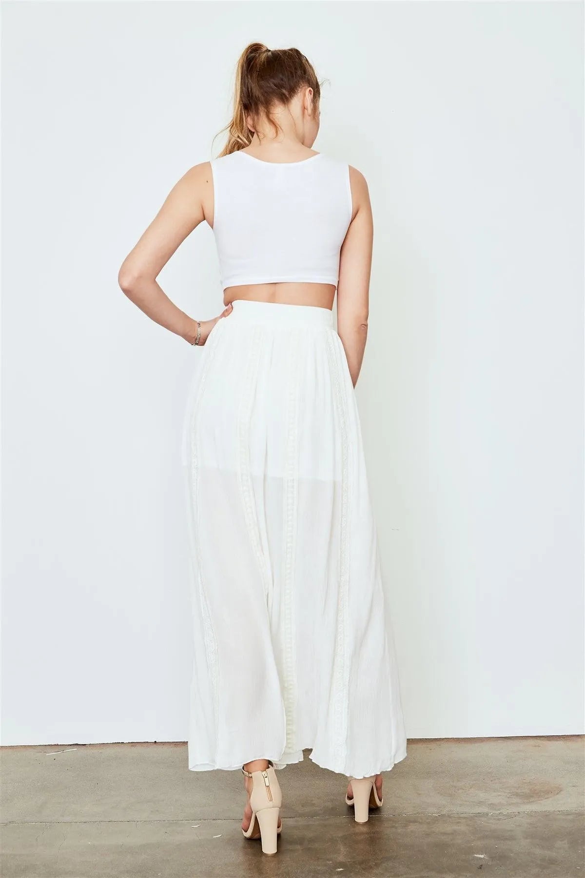 Off White Floral Lace Crochet Trim Maxi Skirt /2-3-2 - Tasha Apparel Wholesale