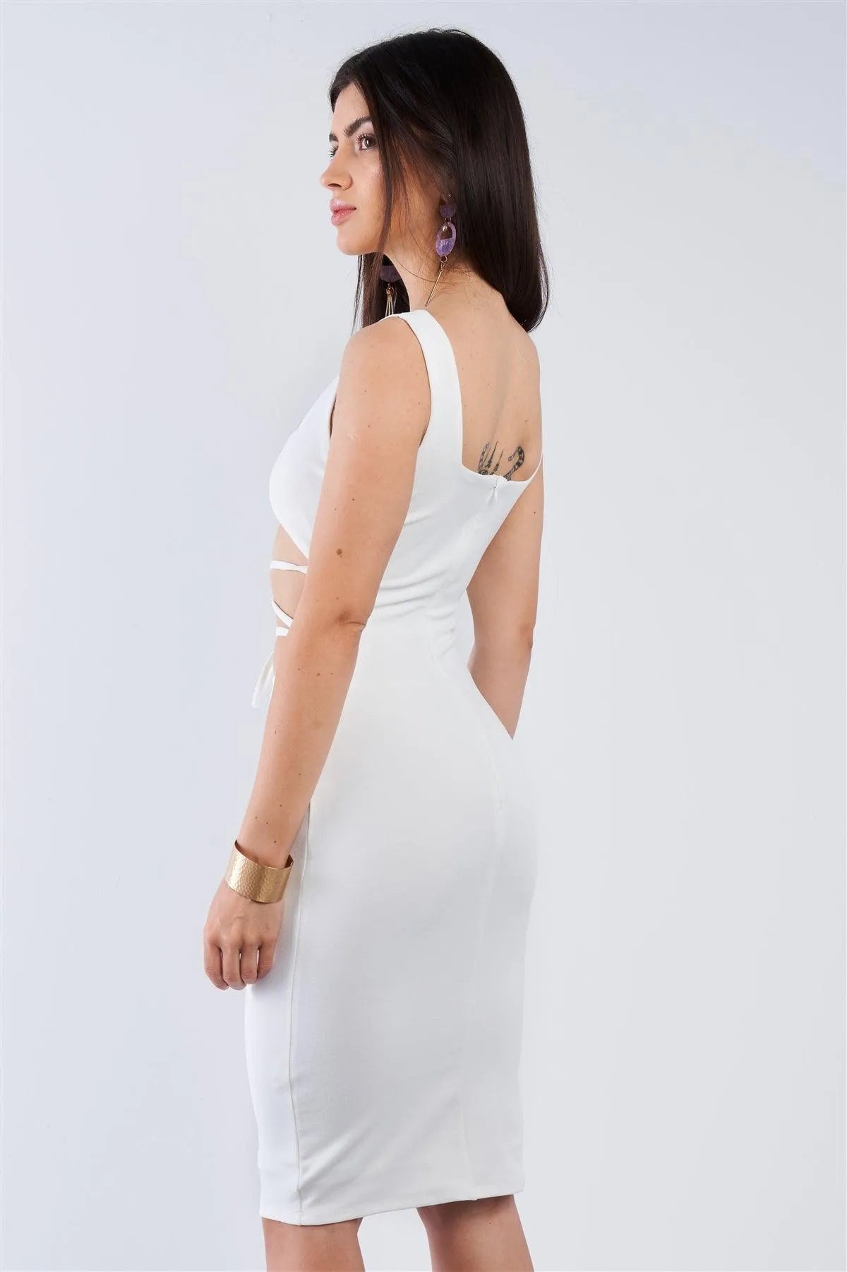 Off White Sexy Midi Exposed Chest Tie Dress /3-2-1 - Tasha Apparel Wholesale