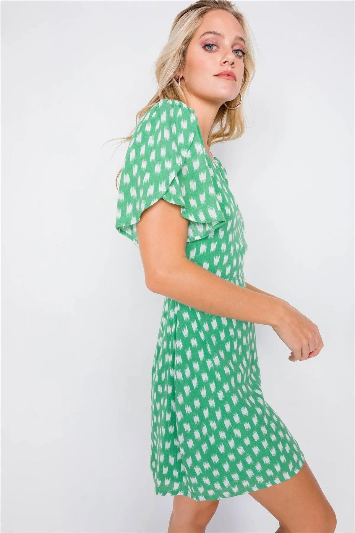 Green V-neck Open Back Mini Chic Sundress /3-2-1 - Tasha Apparel Wholesale