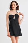 Black Asymmetrical Halter Cut-Out Neck Sleeveless Mini Dress /1-2-2-1