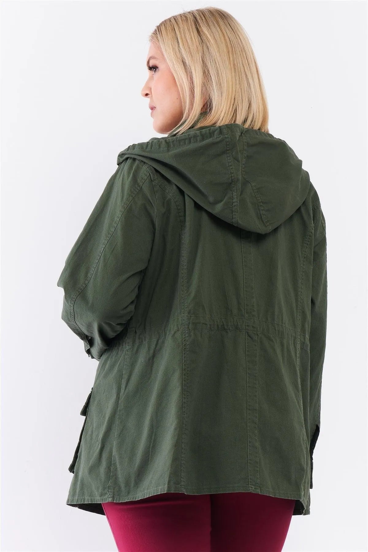 Plus Size Olive Cotton Zip-Up Hood Utility Jacket /4-2 - Tasha Apparel Wholesale