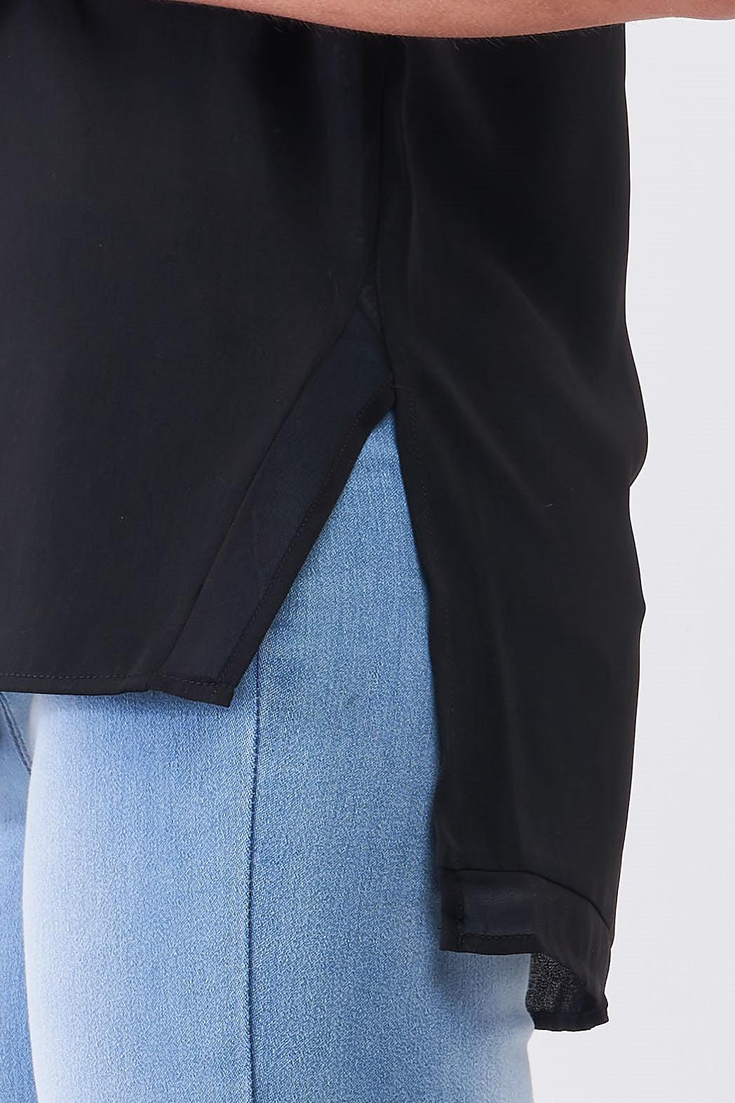 Black Short Sleeve Round Neck Loose Fit Two Side Split T-Short Top