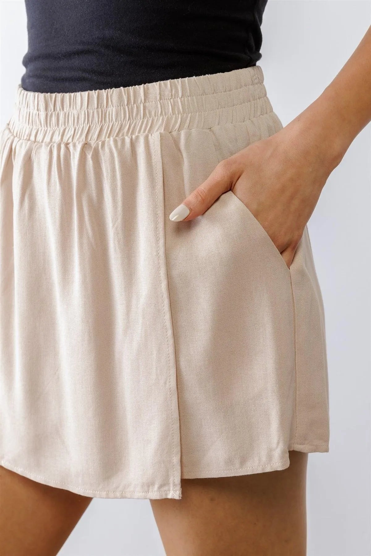 Light Taupe Botton-Up Collared Neck Blazer & High Waist Skort Set /2-2-2 - Tasha Apparel Wholesale