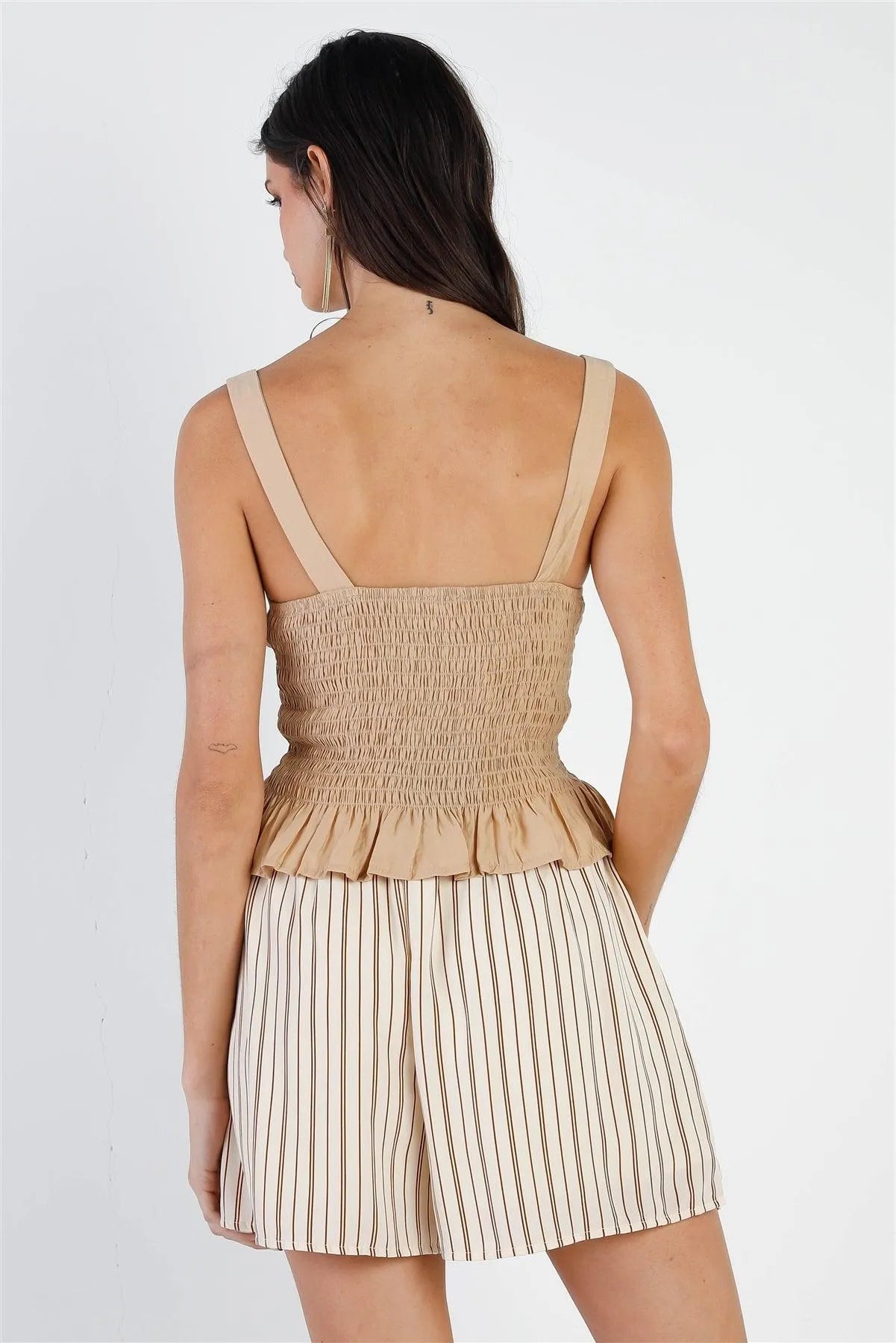 Cream & Taupe Stripe Shorts /2-2-2 - Tasha Apparel Wholesale