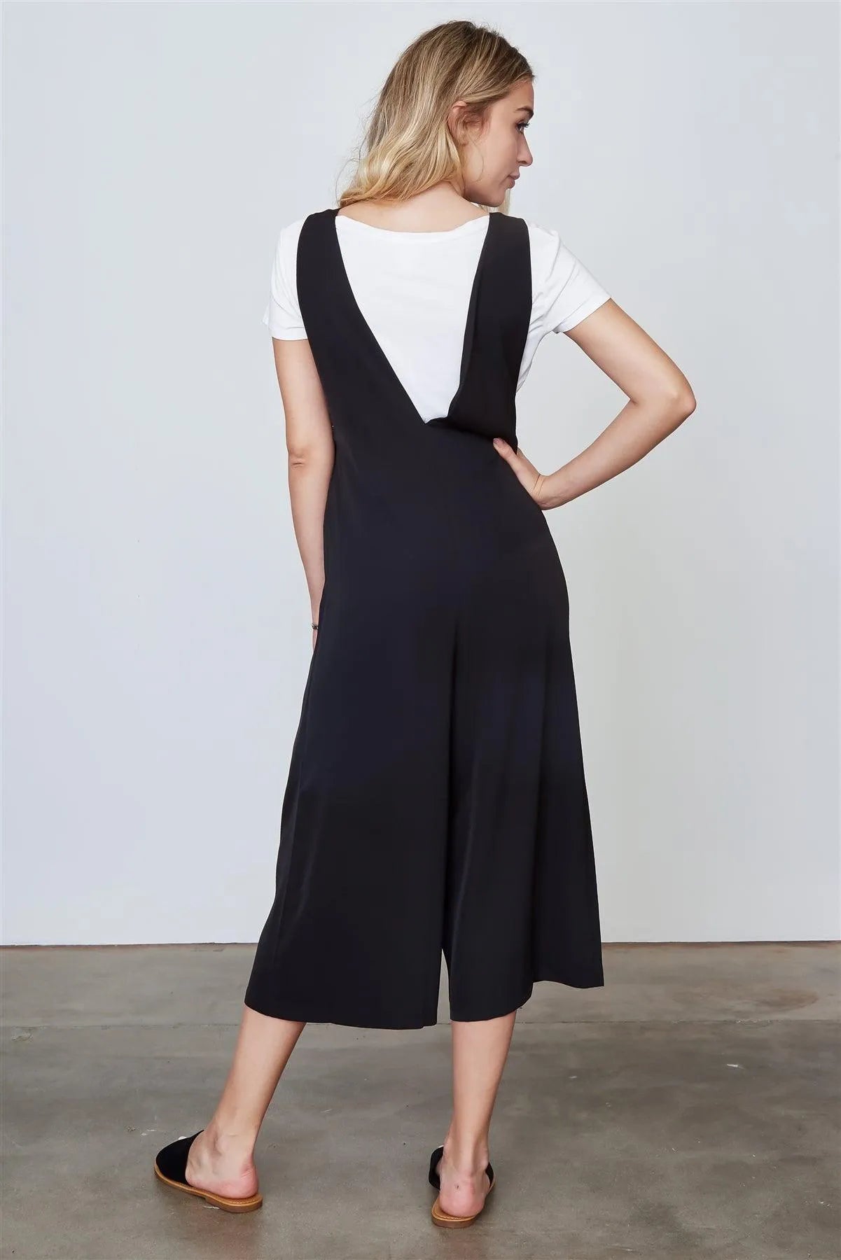 Boho Black Lace Up V-neck Harem Jumpsuits /3-1-1 - Tasha Apparel Wholesale