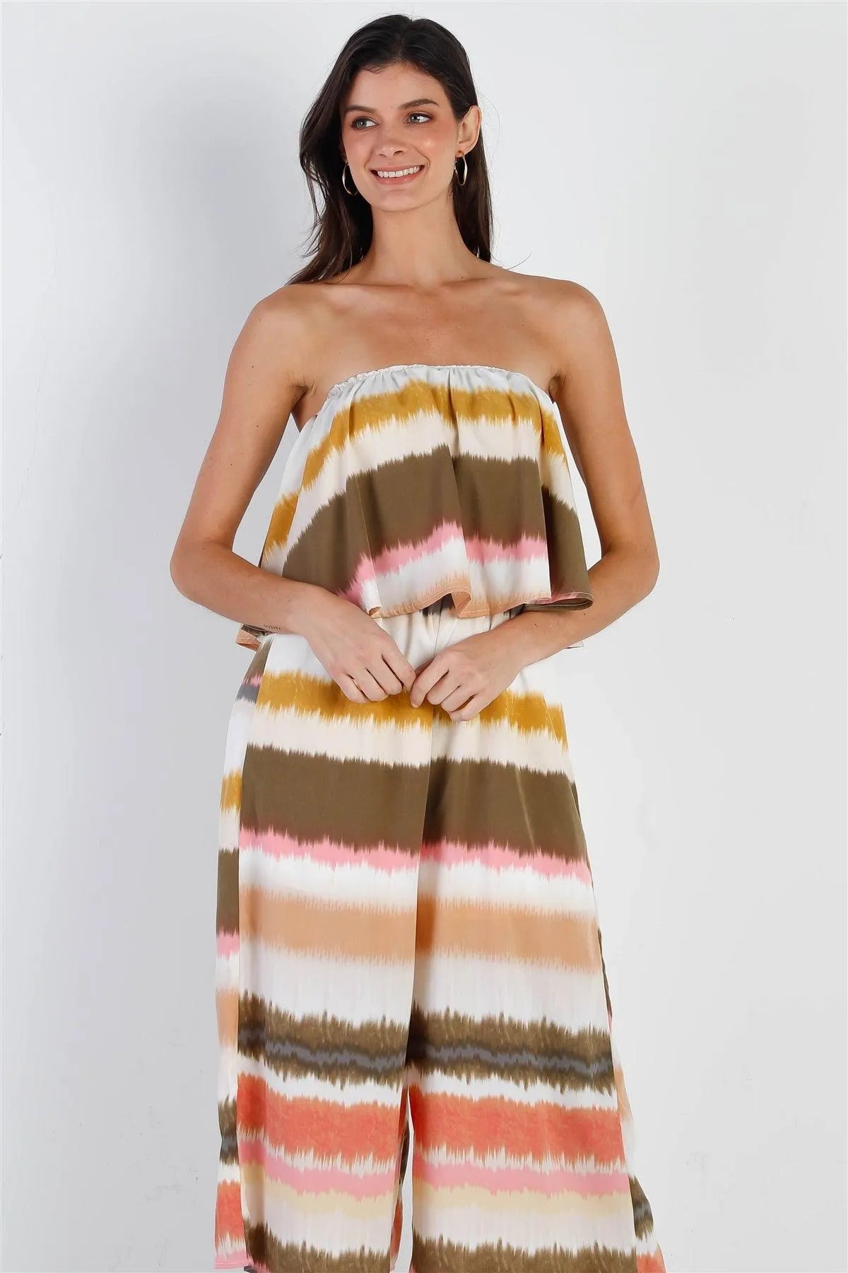Multi Color Tie-Dye Stripe Flare Top Sleeveless Jumpsuit /2-2 - Tasha Apparel Wholesale