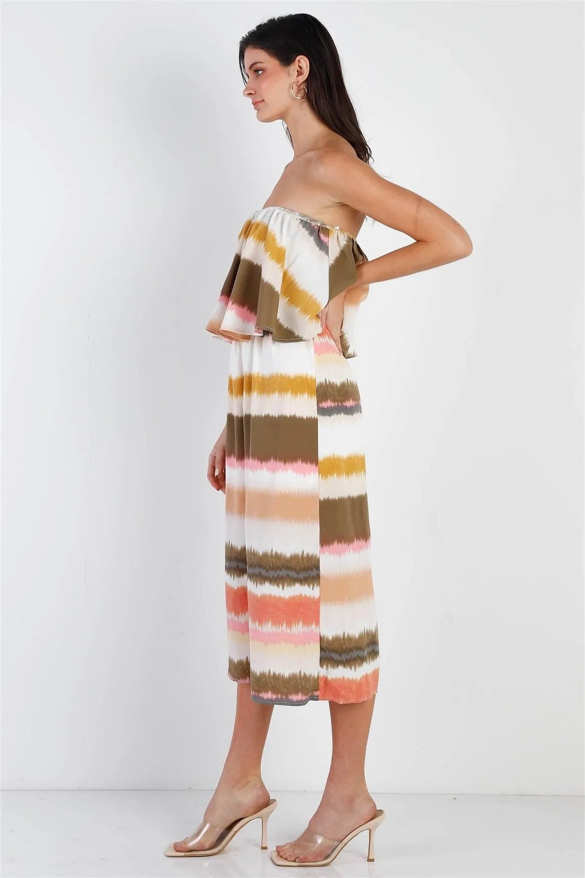 Multi Color Tie-Dye Stripe Flare Top Sleeveless Jumpsuit /2-2-2 - Tasha Apparel Wholesale